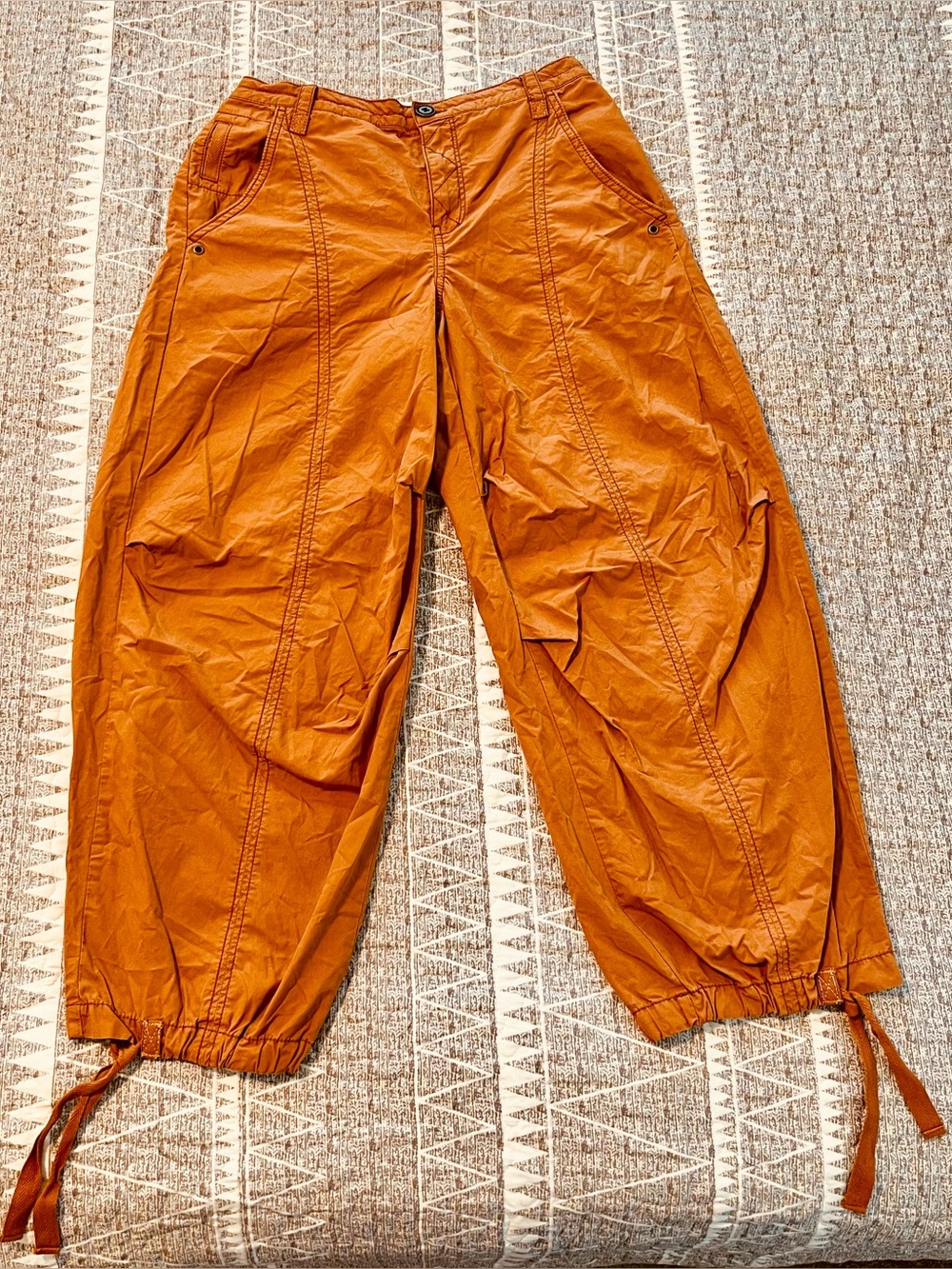 Pilcro Cargo Balloon Pants SP Rust Elastic Waist Tie Hem Anthropologie